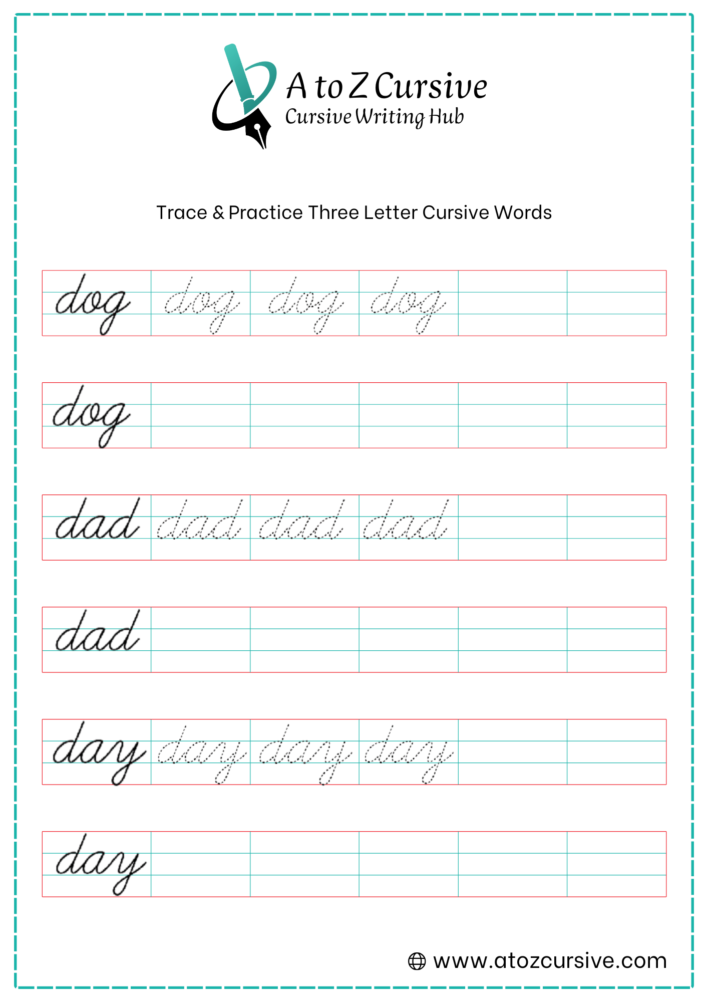Three Word Cursive Letter Sheet 4