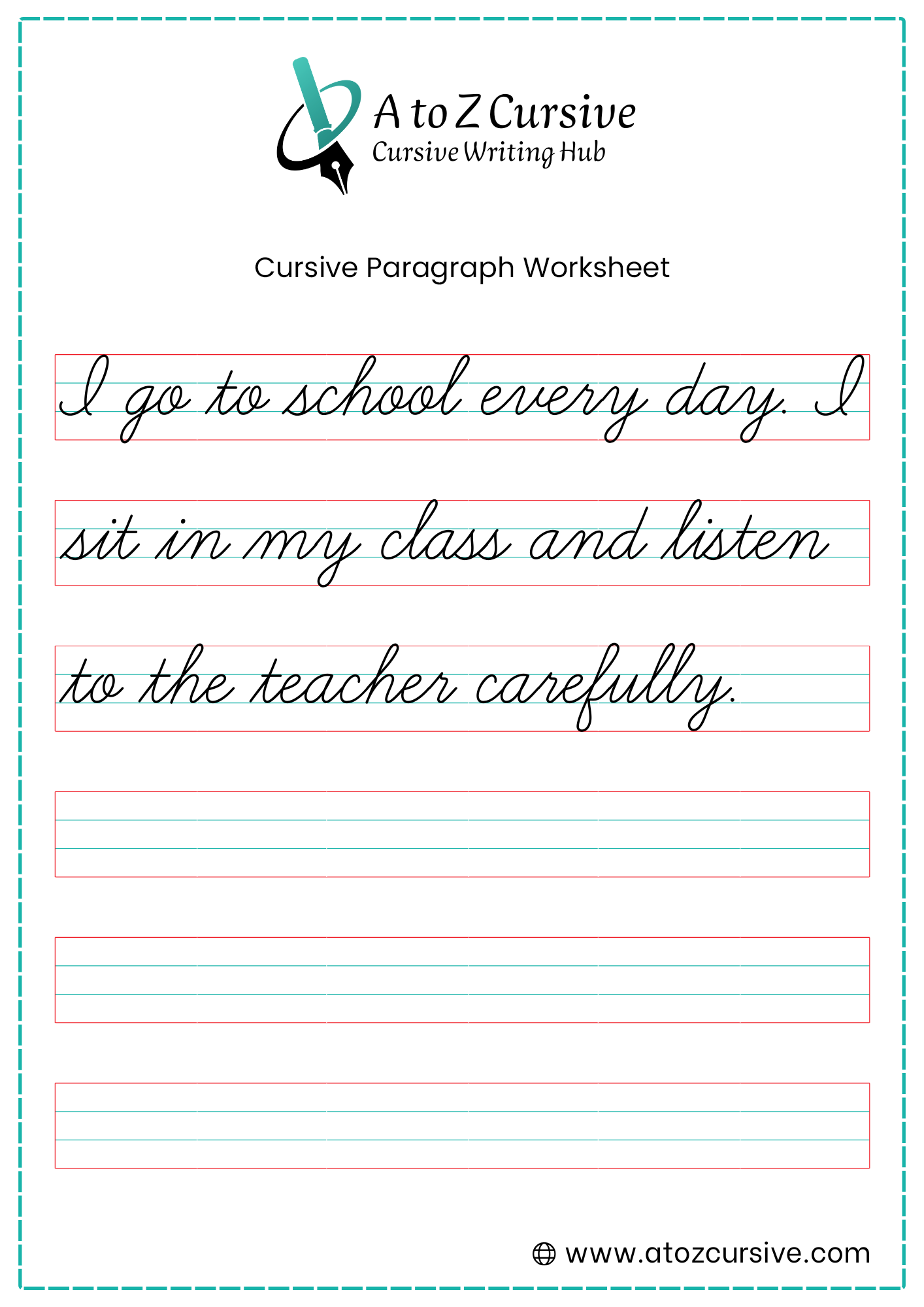 Cursive Paragraph Worksheet 1
