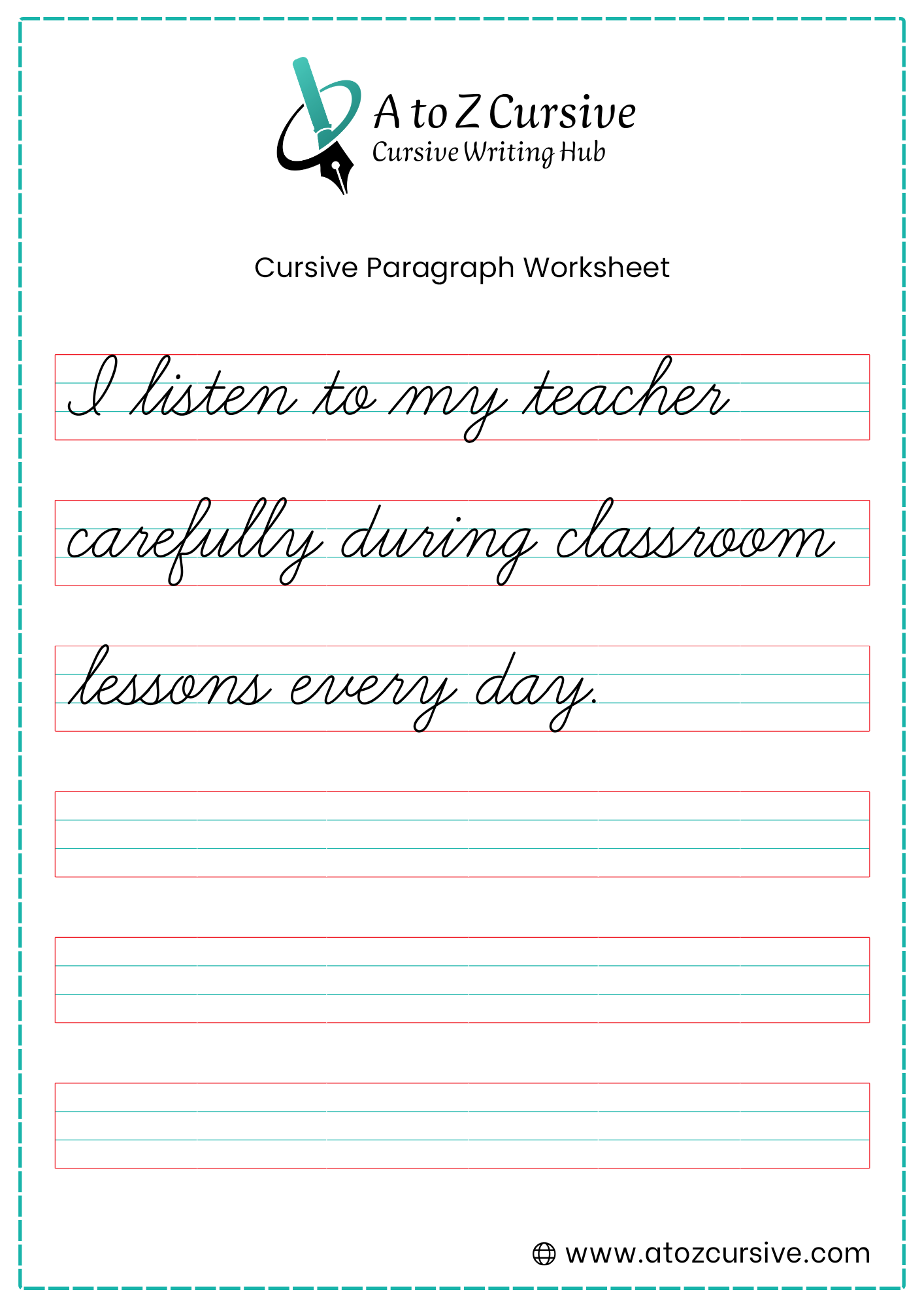 Cursive Paragraph Worksheet 9