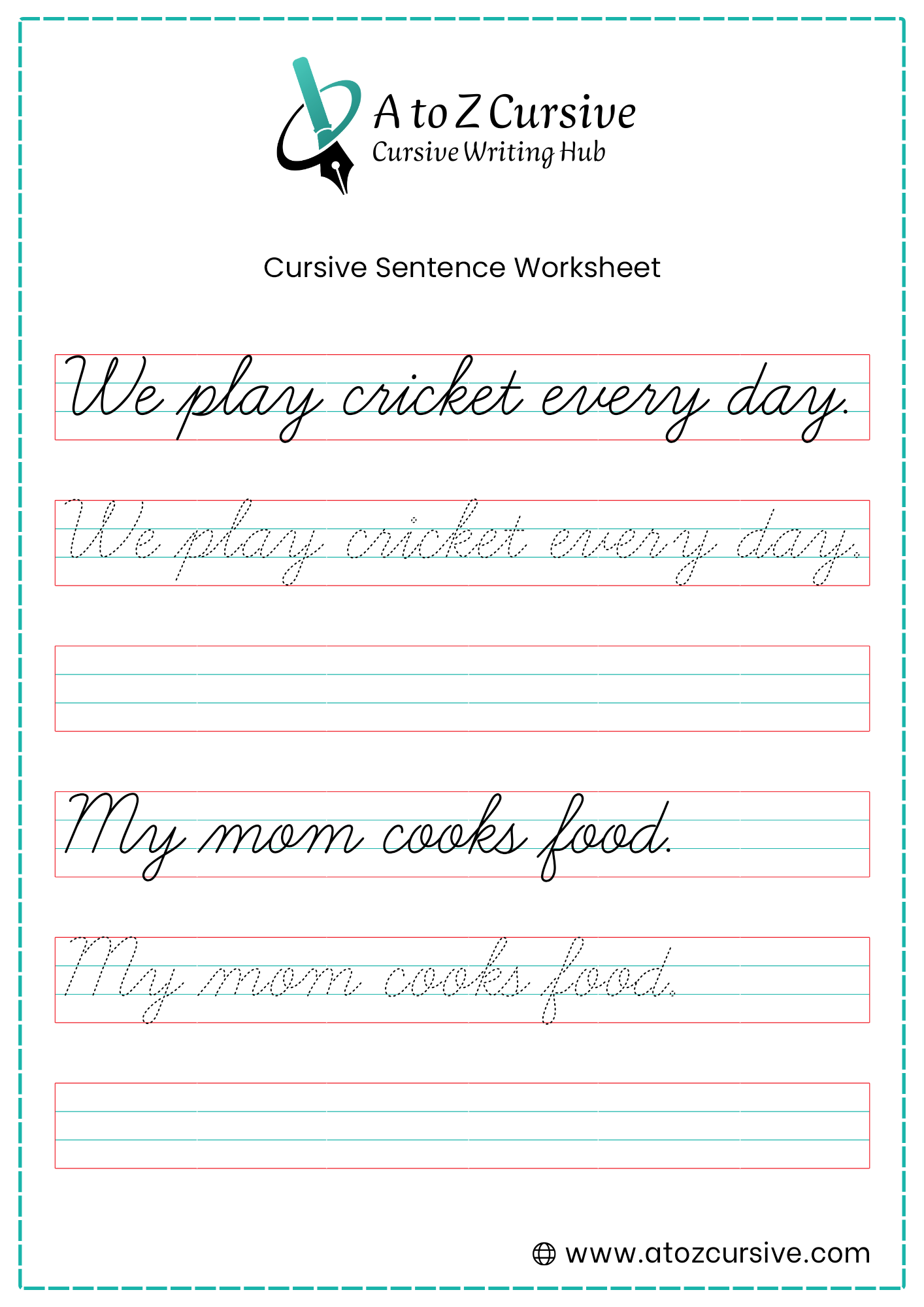 Cursive Sentences Worksheet 6