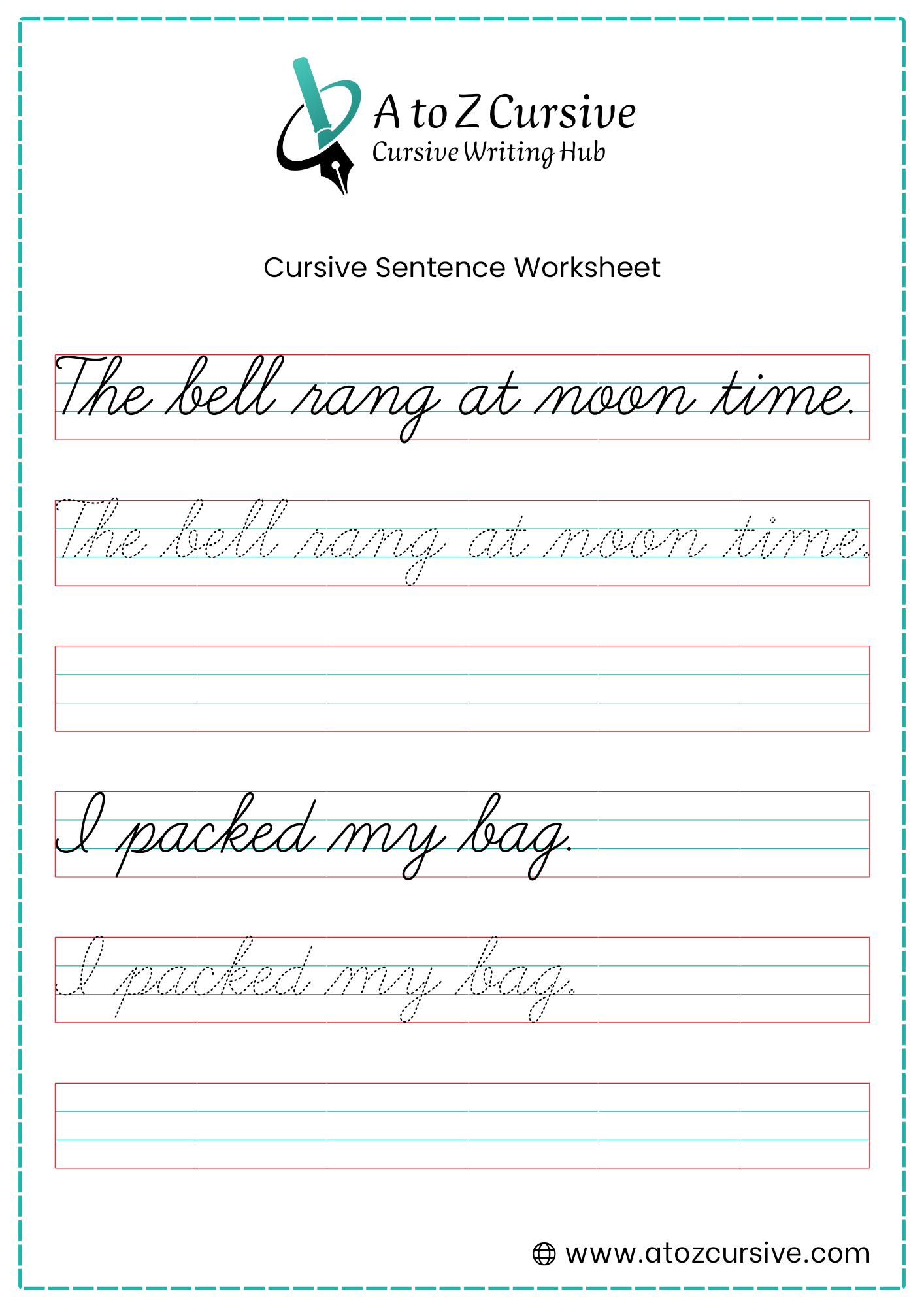 Cursive Sentences Worksheet 9